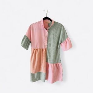 Colorblock Button-Up Dress